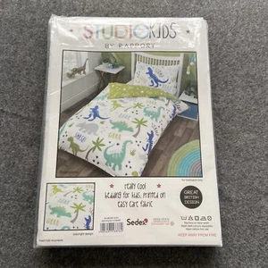 Single Bed Dinosaur Duvet Set Studio Kids By Rapport Reversible Greens And Blues - Picture 1 of 2