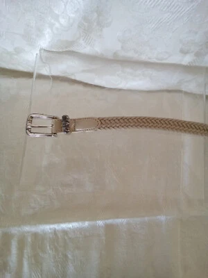 Talbots Tan Beige Leather Woven Belt Classic Silver Tone Buckle Women’s Size M - Image 1 of 3
