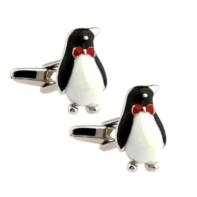 LINDOS GEMELOS PINGÜINO Pajarita Roja Negro Blanco Esmalte Boda NUEVO con BOLSA DE REGALO Foto 1 de 4