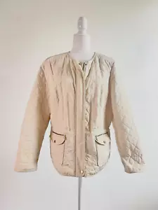Talbots $199 Ivory Quilted Lightweight Beige Snap Front Jacket/Coat Size 14 - Picture 1 of 5