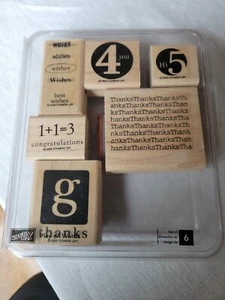 PLAY ON WORDS Stampin Up 1+1=3 Holz montiert 6-teiliges Stempelset 2006 Vielen Dank Wünsche - Bild 1 von 2
