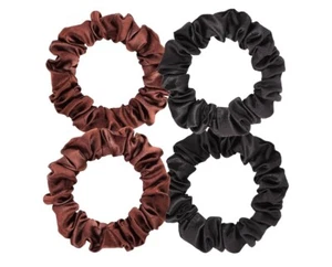Jadebeads 100% Pure Mulberry Silk Scrunches Elastic Band 4 PC (Black & Coffee) - Picture 1 of 4