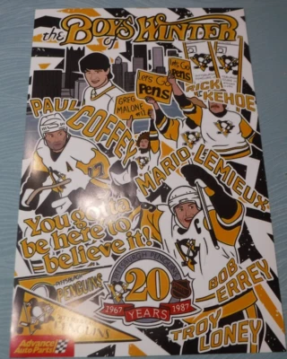 PITTSBURGH PENGUINS  MARIO LEMIEUX PAUL COFFEY BOB ERREY ADVANCE AUTO POSTER - Image 1 of 4