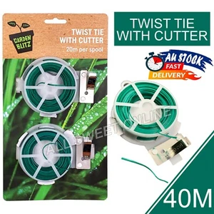 40m Garden Twist Ties With Cutter Gardening Wire Cable Roll Spool Plant Yard AU - Picture 1 of 8