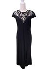 Adrianna Papell Mesh Sequin Black Lace Cap Sleeve Dress Long Formal Women’s 10