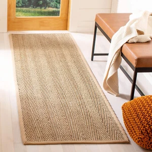 Natural Fiber Collection Runner Rug - 2'6" X 12', Natural & Beige, Border Herrin - Picture 1 of 5