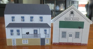 Set of 2 The Cat's Meow Village Ohio Amish Series Brown School Jonas Troyer Home - Picture 1 of 5