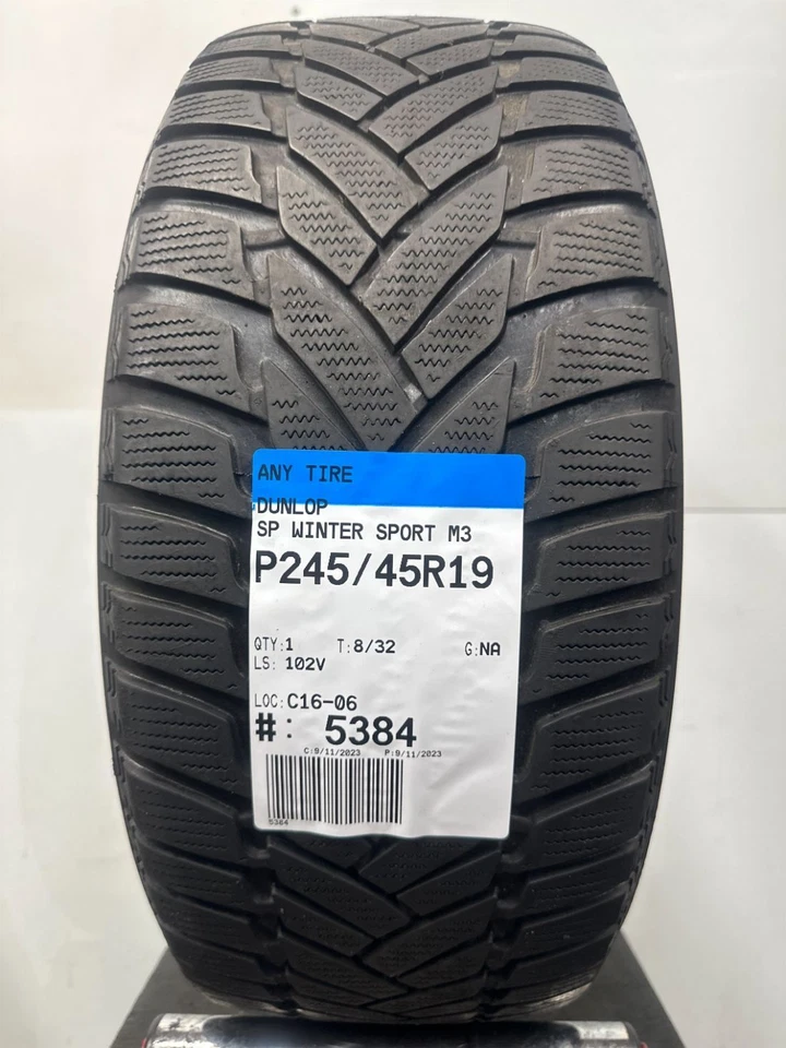 1 Used  Dunlop SP Winter Sport M3 P245/45R19 2454519 245/45/19 102 V - 8/32 - Image 1 of 4
