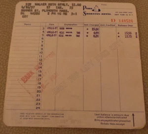Vintage Park Sheraton, NY NY 2 sided Hotel Bill April 1957 VG+ - Picture 1 of 2