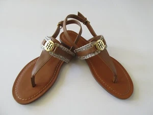 Tommy Hilfiger TWLANCIA3-C Light Brown Flat Thong Sandal Logo Various Sizes New - Picture 1 of 5