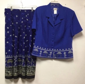 Traje Falda Koret Mujer Dos Piezas Talla 16 Azul Blanco Animal River Design 71 - Imagen 1 de 8