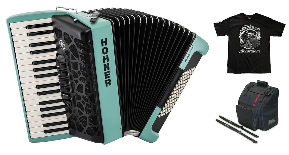 Hohner Bravo MyColor Chromatic 72 Bass Piano Accordion Wind Teal Blue BR72-TB