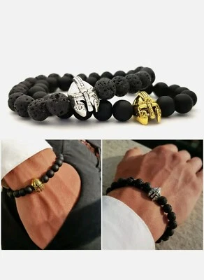 Bracciale Pietre Lavica Dure Sfere Elastico Lucido Animali King Vulcanica Charm  - Immagine 1 di 4