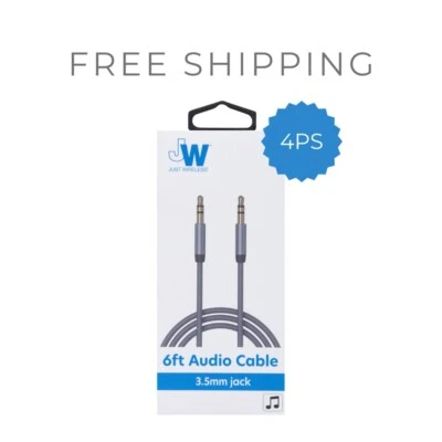 Just Wireless 3.5 mm Jack 6 Ft Auxiliary Cable For All Audio Devices, Grey - 4PS - Image 1 of 2