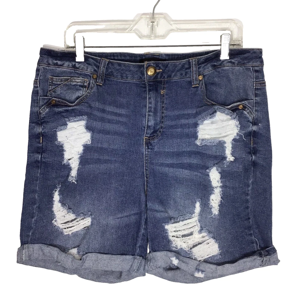 Pantalones cortos de mezclilla Ashley Stewart para mujer talla 14 bermudas puño azul desgastado elástico Foto 1 de 4