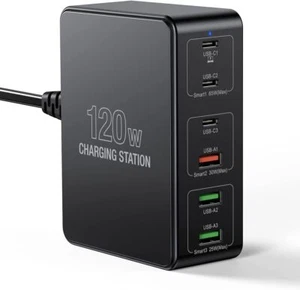120W 6 en 1 PD3.0 GAN Multi USB Tipo C Teléfono Laptop Carga Rápida - Imagen 1 de 8