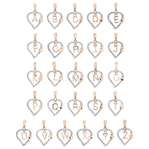 10K Rose Gold Diamant Herzanhänger Lang Initialen A bis Z Anhänger 0.10 Karat - Picture 1 of 27