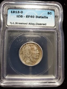 1913-D Type 1 Buffalo Nickel ICG XF40 Details Cleaned (Z-0403) - Picture 1 of 2