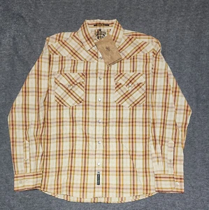 Southpole Orange Plaid Long Sleeve Button Down Pearl Snap Shirt Mens Size Large - Picture 1 of 8
