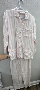 Erika Taylor Intimates Womens Pajama Set Large Pink Striped Country Cottons vtg - Picture 1 of 21