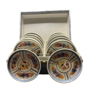 Handbemalte signierte Keramik Untersetzer Vintage Box 12er Set Blumen - Bild 1 von 12