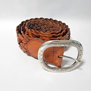 Brighton Brown Braided Woven Leather Belt Size Medium B21330 Boho Two Tone - Picture 1 of 4