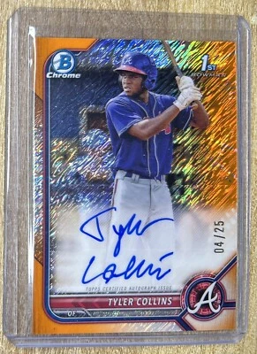 2022 Bowman Chrome Tyler Collins Auto Orange Refractor 4/25 Braves 1st - Image 1 of 2