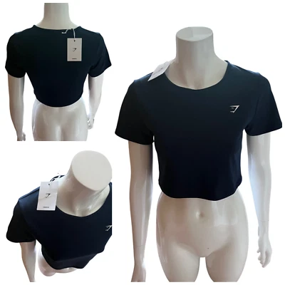 GymShark Sports Crop Top Size L Everyday Seamless Cap Sleeves Gym Workout Navy - Image 1 of 4