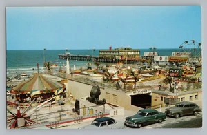 Tarjeta postal cromada Daytona Beach Florida FL Boardwalk Carnival Rides años 50 - Imagen 1 de 2