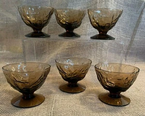 6 Morgantown Seneca DRIFTWOOD Crinkle Brown Footed Champagne Sherbet Glasses - Picture 1 of 8