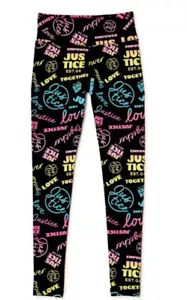 Justice Girls Leggings Black 16/18 Plus Full Length Elastic Waist Colorful Logo - Picture 1 of 12