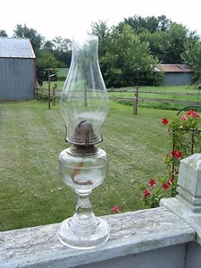 Beautiful Antique Glass Kerosene Oil Lamp Glows RIVERSIDE RONDO PATTERN - Picture 1 of 5