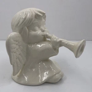 Vintage weißes Porzellan Baby Engel Cherub Trompete Horn Figur Dekoration - Bild 1 von 6