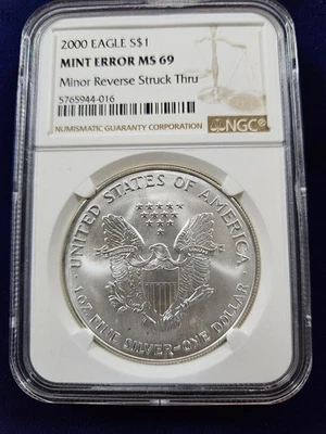 🌟 2000 American .999 Silver Eagle Reverse Struck Thru Error NGC MS69 Coin - Image 1 of 3