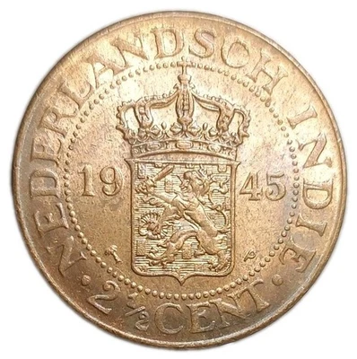 1945-P NETHERLANDS EAST INDIES 2 1/2 CENTS AU UNC OLD COIN KM 316 - Image 1 of 3