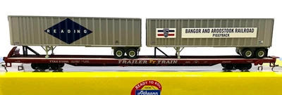 HO ATHEARN 74214 85' ALL PURPOSE FLAT CAR W/ 2 40' Z-VAN TRAILERS TRAILER TRAIN - Image 1 of 2