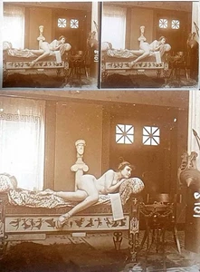 PHOTO STEREO  sur verre NU FEMININ 1900 - 1920  risque sexy nude lesbian / 759 - Imagen 1 de 1