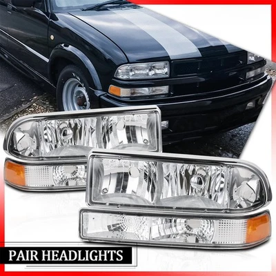 Chrome Amber Corner Bumper Headlamp Headlights Assy For 1998-04 Chevy S10 Blazer — 第 1/4 张图片