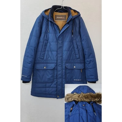 Parka de plumón de ganso Eddie Bauer EB550 XXL abrigo acolchado capucha de piel sintética invierno Foto 1 de 4