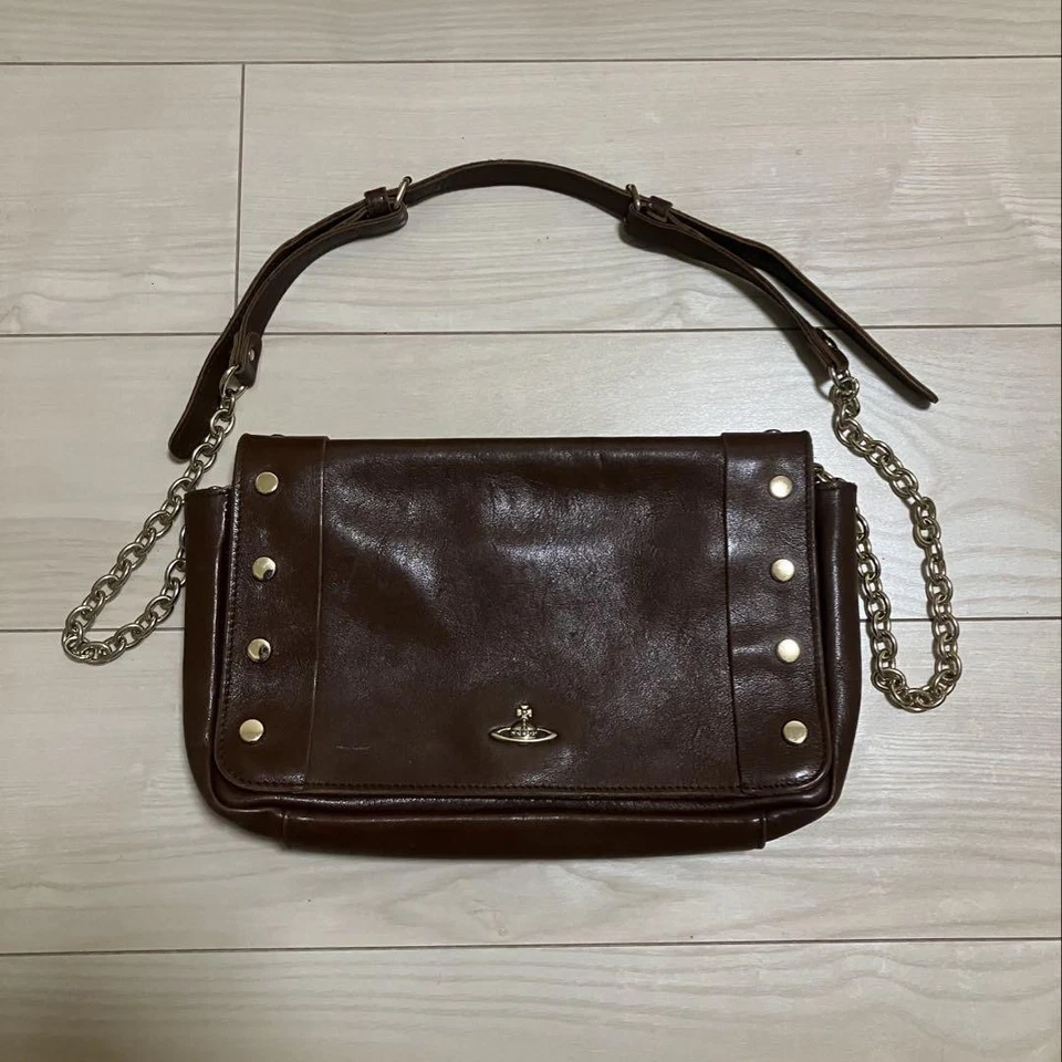 Vivienne Westwood кожаная цепочка наплечная сумка коричневый, съемная цепочка, отличное - Изображение 1 из 4