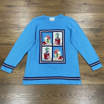 Quacker Factory Sweater Tunic Women Medium Embroidered Sea Life Seashell Coastal - Image 1 of 4