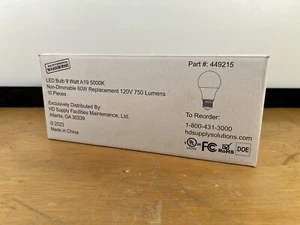HD SUPPLY 10 Pc Count Maintenance Warehouse LED A19 Bulb 5000K 750 Lumens - Picture 1 of 10