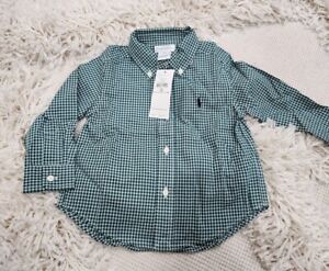 *NWT* 18 mnth, boys polo ralph lauren button-down shirt Green Gingham/checkered 