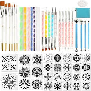 58Pcs Mandala Dotting Tools Painting Kit with Brushes, Trays, and Stencils - Picture 1 of 12