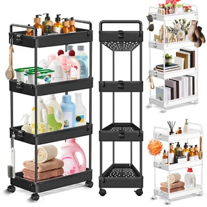 Kitchen Storage Trolley Slim Cart Rack Tray Shelf Rolling Wheel 3/4 Tiers Holder - Picture 1 of 80