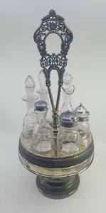 Antique Wilcox Silver Plated Etched Cruet Set 3524 PAT Pend 7pcs - Picture 1 of 12