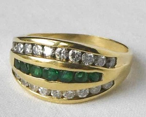 18k Gold .75 Ct Genuine Emerald Diamond 3 Row Dome Band Ring Harold Freeman 5gr - Picture 1 of 7