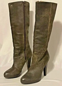 🍒 Frye 77343 Leder Harlow Campus 8 grau braun Holzabsatz Kniehohe Stiefel 🍒 - Bild 1 von 12
