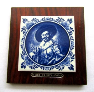 Delft Blue Small Wall-Hanging Plaque Frans Hals 1580-1666 Vintage Collectible - Picture 1 of 12