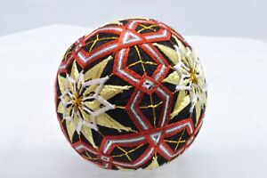Japońska tradycyjna ręcznie robiona piłka ręczna Temari 10,0cm 3,93 cala czarna żółta czerwona
